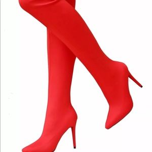 Over the knee red boots